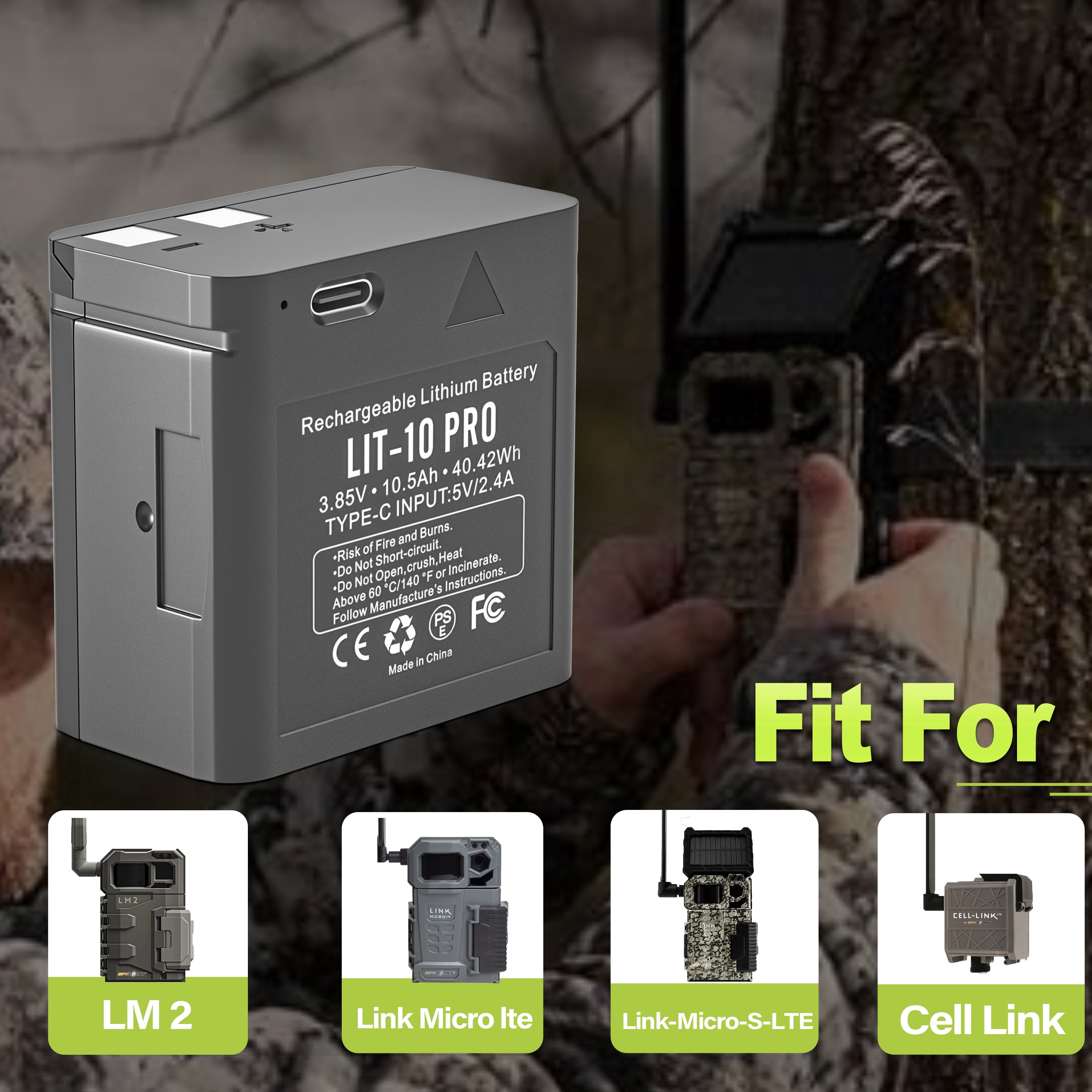 4 Pack 10500mAh Replacement LIT 10 Pro Rechargeable Battery for SPYPOINT Trail Camera LINK-MICRO-LTE, CELL-LINK, LM2, LINK-MICRO-S-LTE, FLEX M, for 3.85V Hunting Camera Battery with Type-C Cable