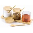 thumbnail image 2 of Glass jars, spice jar with spoon and lid, salt jar, for storing food in the kitchen, tea, coffee, sugar, salt, Set of 3, 2 of 5