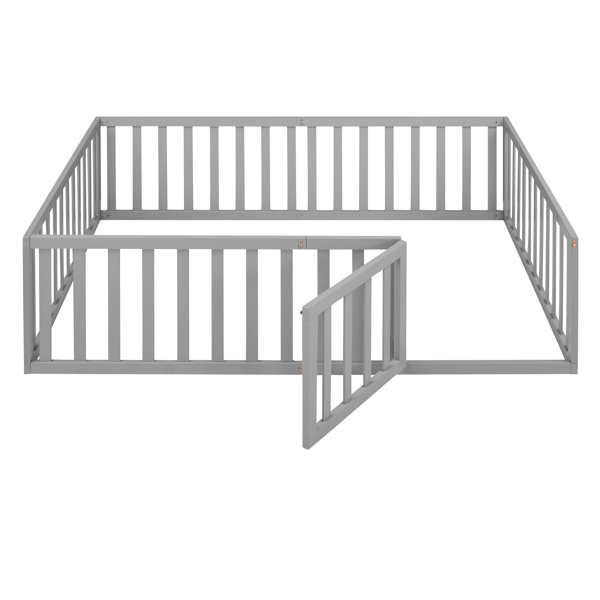 Mintazer Full Floor Bed with Guardrails & Hinged Gate Door, Montessori Toddler Floor Bed Frame for Kids, Gray