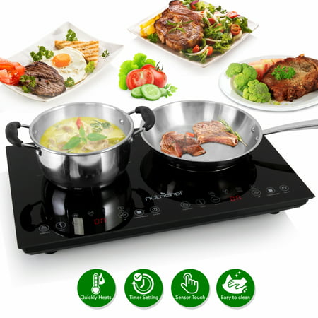 NutriChef PKSTIND48 - Electric Induction Cooktop - Digital Kitchen Countertop Hot Plate Burners with Adjustable Temperature Control, Ceramic Glass (Dual (Best Induction Plate In India)