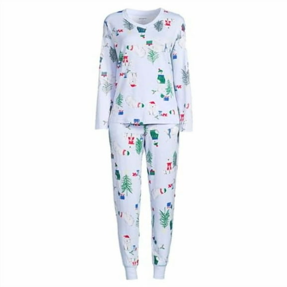 Women's Long Sleeve Sleep Top and Jogger PJ Set, 2-Piece, Polar Bear, X-Large