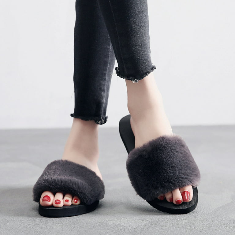 Xinhuadsh Winter Slippers Open Toe Shock-absorption Anti-slip Soft High  Elasticity Candy Color Slide Slippers for Daily Wear