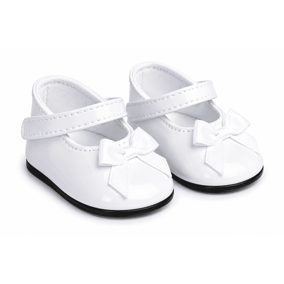 MBD® 18 Inch Doll Shoes- White Mary Janes with Bow Fits 18 Inch Dolls Similar to Kennedy and Friends Dolls