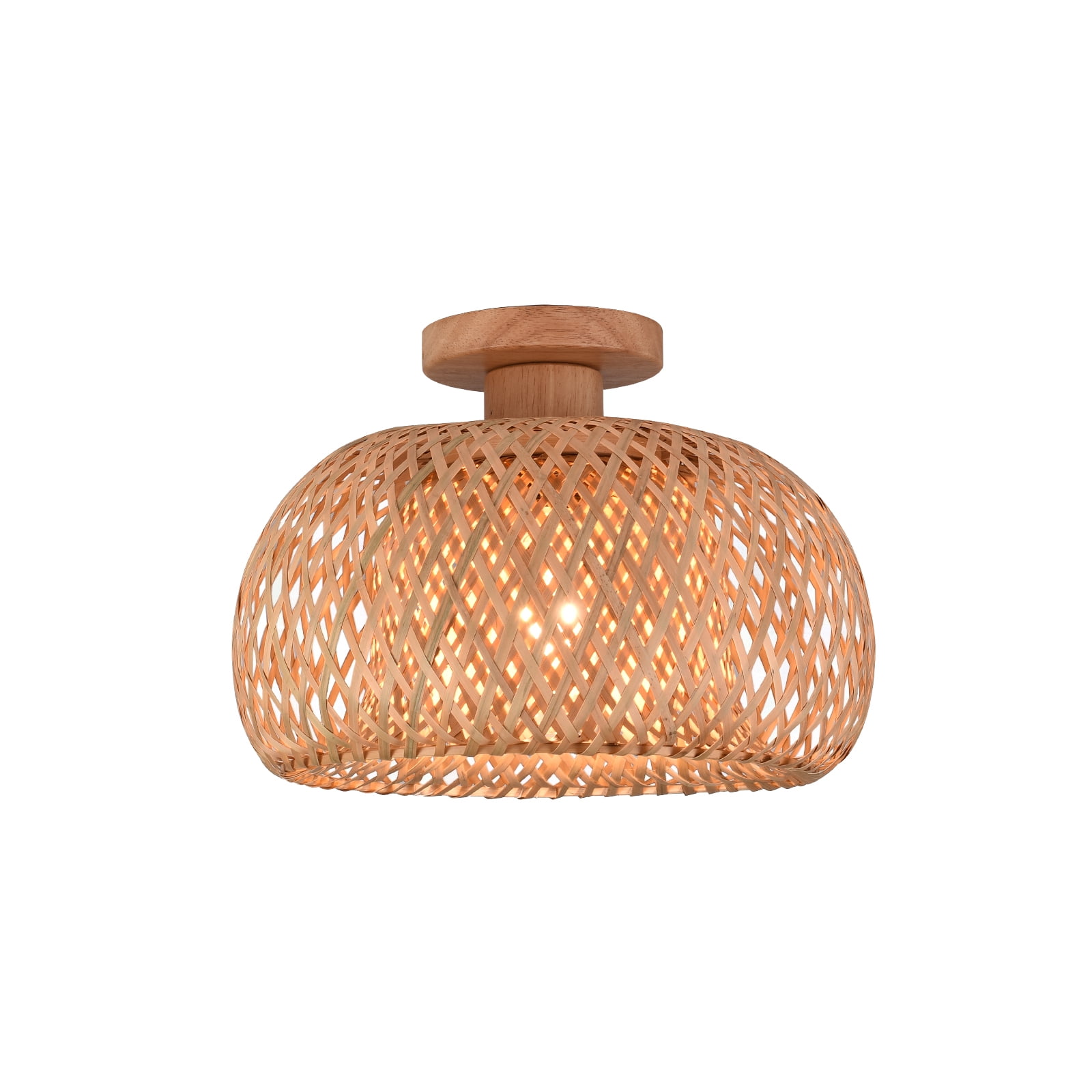 Wuzstar Bamboo Wicker Light Semi Flush Mount Ceiling Light Rattan Lampshade Ceiling Light Fixture for Hallway Dining Room