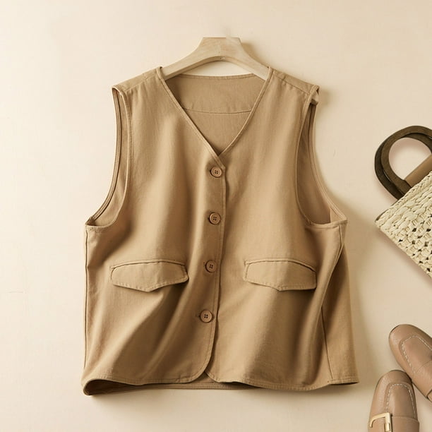 Chaquetas y abrigos casuales sin mangas y sin capucha para mujer, chaleco de lino vaquero, cárdigan informal de tendencia sin mangas de mezclilla, abrigo para mujer