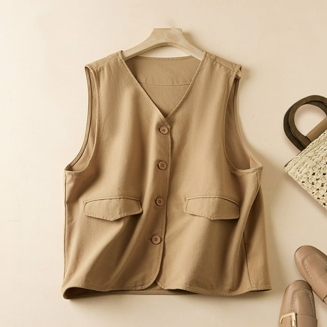 Chaquetas y abrigos casuales sin mangas y sin capucha para mujer, chaleco de lino vaquero, cárdigan informal de tendencia sin mangas de mezclilla, abrigo para mujer