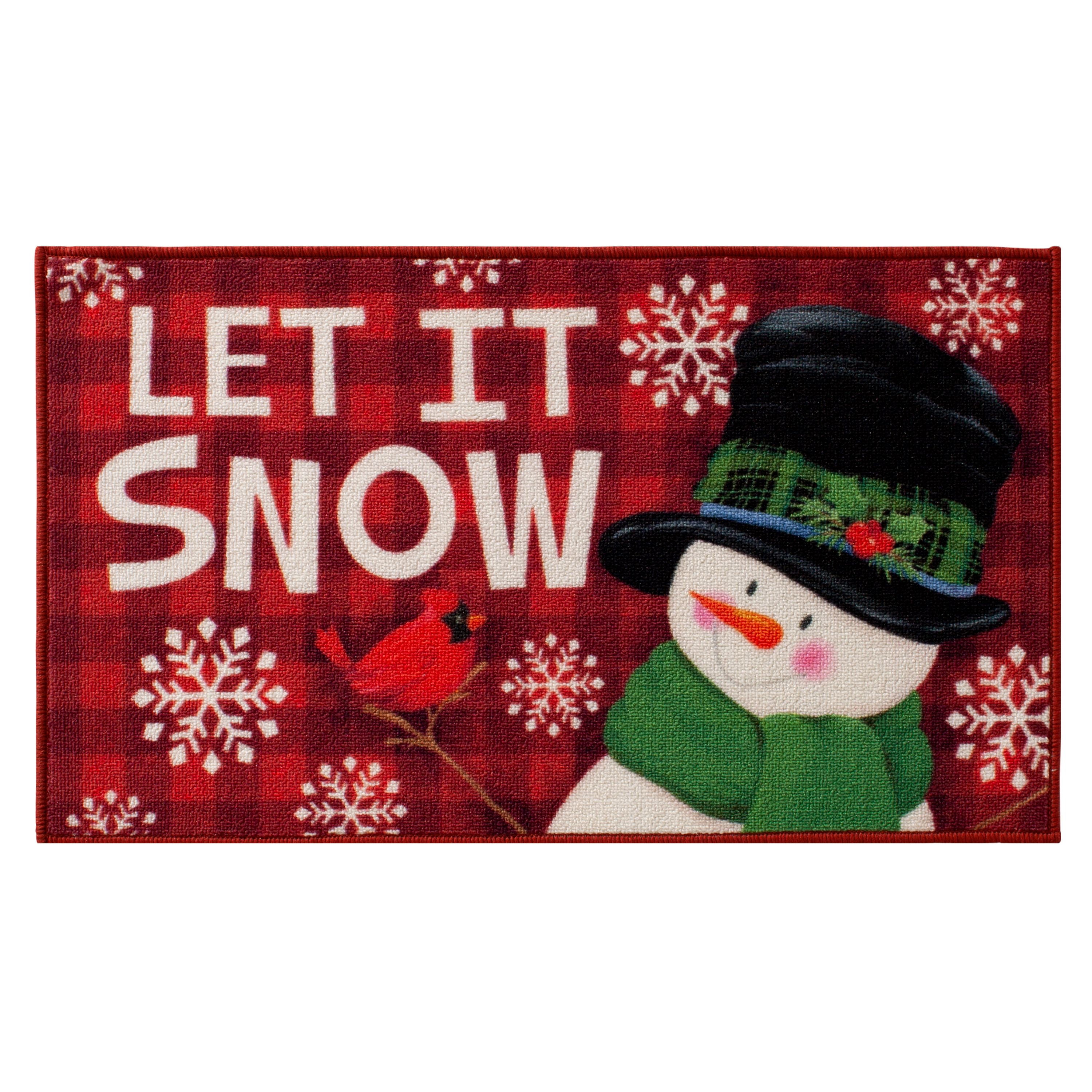 2 SNOWMEN PRINTED NYLON RUG,18"x30" WINTER Cat MARRY CHRISTMAS nonskid back