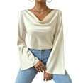 thumbnail image 2 of Women'S Draped Cowl Neck Bell Long Sleeve Asymmetrical Hem Blouse Top Color M, 2 of 9