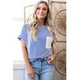 thumbnail image 4 of Women's Dark Blue Corded Knit Color Block Crew Neck T-Shirt with Pocket - [ZhiHiMeRi] | (US 12-14)L, 4 of 6