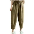 thumbnail image 3 of Wycnly on Sale Pants for Women Womens Elastic Waist Drawstring Pants Casual Solid Loose Straight Leg Harem Trousers Fall Cotton Linen Leisure Ladies Long Pants with Pocket, 3 of 3