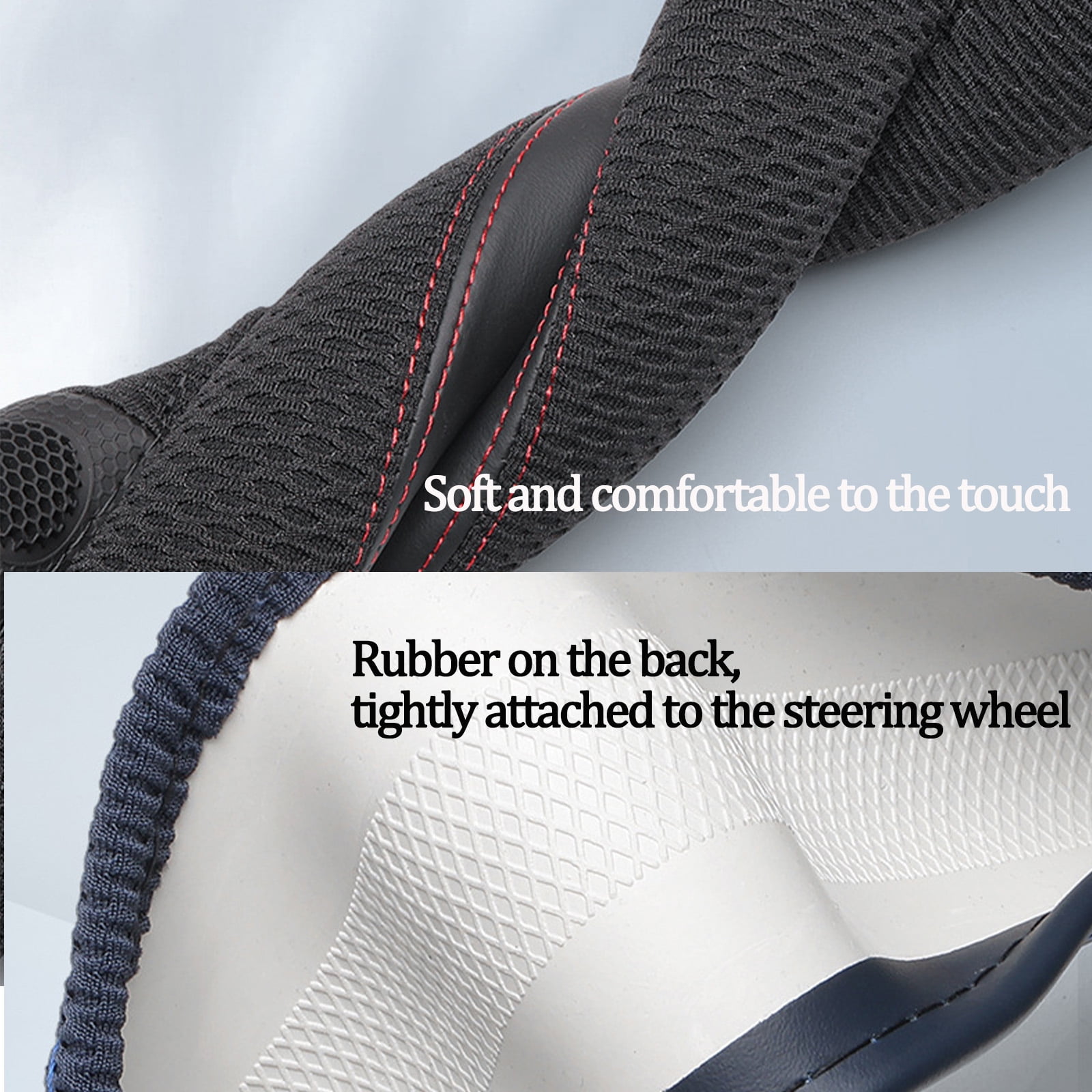Car Steering Wheel Cover Wheel Cover Protector, Anti-Slip Breathable Full Surround Universal Car Accessory For Honda Crider Accord CR-V Civic Vezel-[Black red and blue lines]Nappa leather