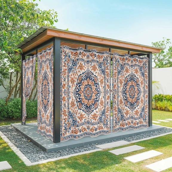 Blue Burnt Orange Boho Outdoor Curtains for Patio Waterproof,Windproof Privacy Curtains with Weighted Bottom,Antique Southwestern Ethnic Outside Drapes for Picnic Garage Yard Cabana 54"x108" 1 Panel