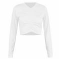 thumbnail image 2 of AherBiu Crop Tops for Women Long Sleeve Ruched V Neck Solid Color Basic Fall Casual Top Tees Pullover Tshirts, 2 of 3