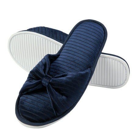 

Womens Soft Open Toe Slip On Slide Slipper with Bow Spa Slippers with Memory Foam for Indoor Comfort