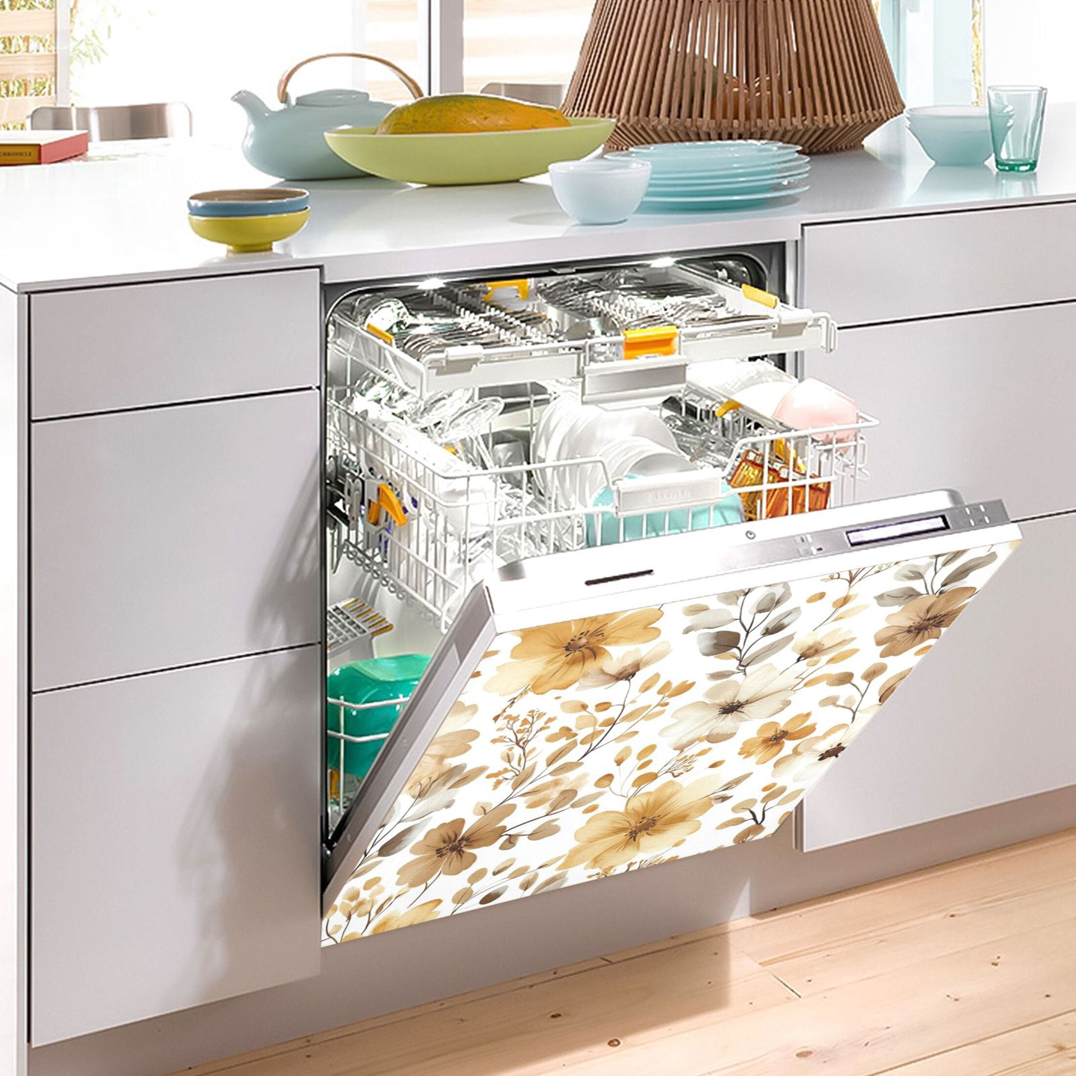Dishwasher Magnetic Sticker 23x26 Inch Refrigerator Magnetic Sticker Washing Machine Magnetic Sticker Kitchen Panel Magnetic Sticker Home Decor Charming Yellow Flowers