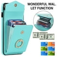 thumbnail image 2 of for iPhone 8 Plus / iPhone 7 Plus Wallet Case, Back Card Slots/Bag Magnetic Button Ring Holder Stand Cover with RFID Blocking Wrist Hand Strap Luxury PU Leather Anti-Shocks Case,Mint, 2 of 9