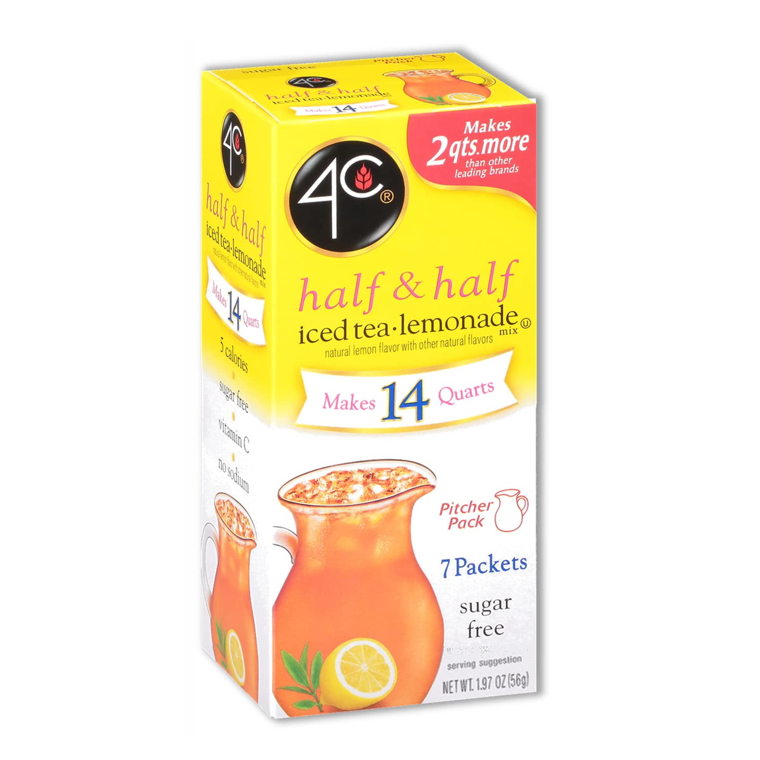 4C Sugar Free Drink Mix Pitcher Pack (7 Packets) Flavor: Half & Half Iced Tea-Lemonade, Size: 6-Pack