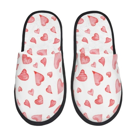 

House Slippers for Women Men - Pink Hearts Warm Non-slip Mens Womens Slippers Cozy Slip-on House Shoes Bedroom Outdoor Indoor Slippers for Men