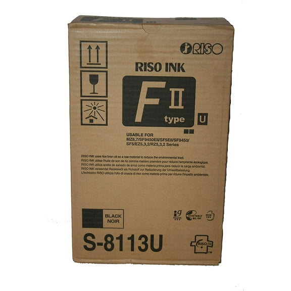 RISO S-8113 Black F II Type Duplicator Ink Box of 2 Risograph S8113U