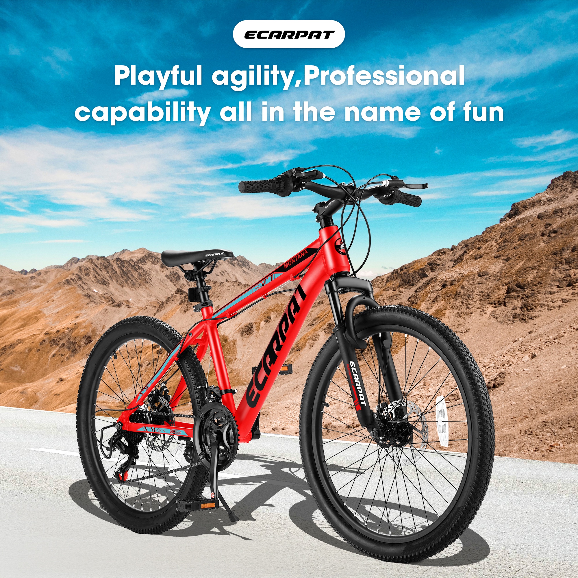 iYofe 24 inch Mountain Bike for Mens Womens, Shimano 21 Speed Bicycle with Dual Disc Brakes, Lightweight Bikes with Aluminium Frame, Fits Riders 4'92" - 5'4", Red
