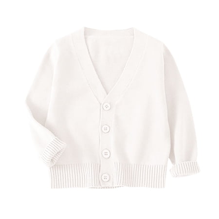CYRBOKO Toddler Girls Cardigan Sweaters Long Sleeve Soft Comfy Cotton Knit Fall Tops White Size 2-3 T