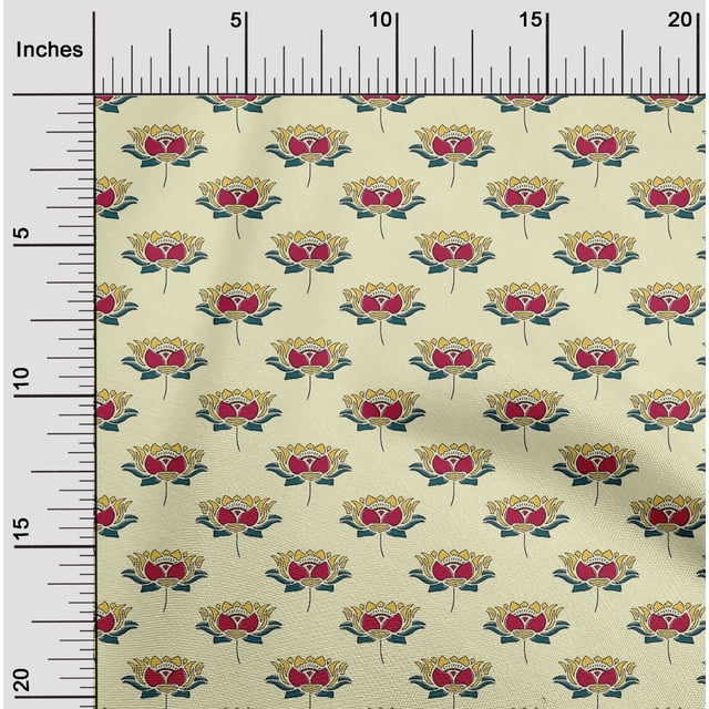 oneOone Georgette Viscose Fabric Lotus Block Print Sewing Fabric BTY 42 Inch Wide