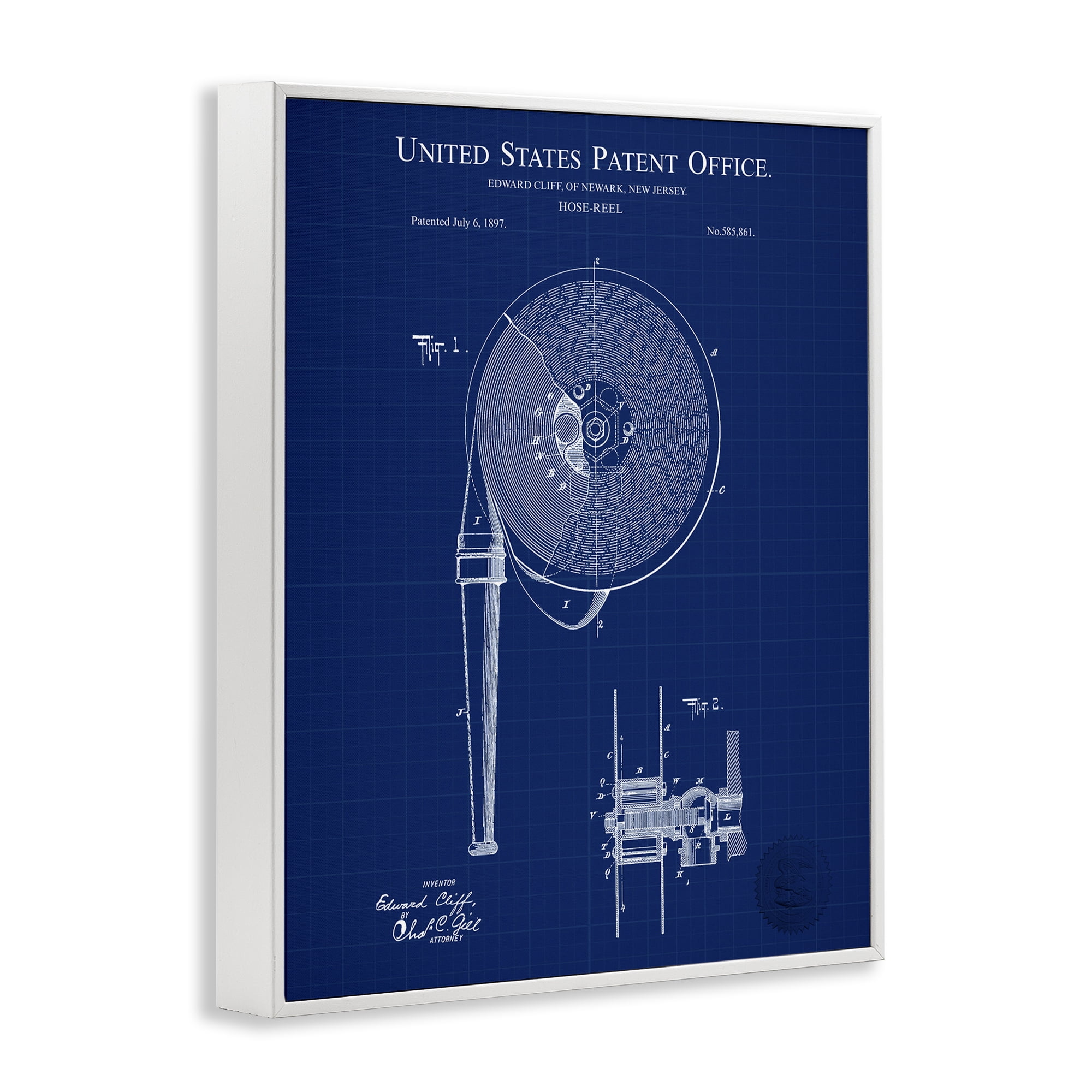 Stupell Industries Hose Reel Blueprint Typography Painting White Framed Art Print Wall Art, 24 x 30