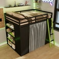 thumbnail image 3 of Full Size Wood Loft Bed with Workstation, Gaming Loft Bed with Desk, Wardrobe, Shelves, Blackout Curtains & RGB Lights – Space-Saving Multifunctional Furniture for Dorm, or Apartment, Black+Green, 3 of 9
