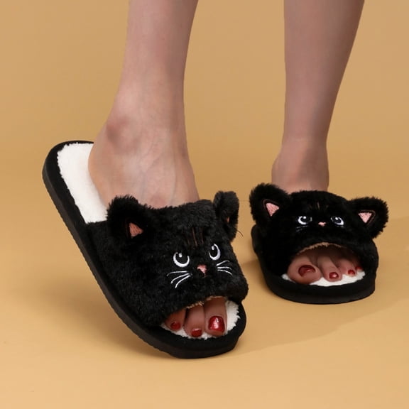 Jamicy House Slippers for Women Fluffy Plush Slippers Cozy Soft Memory Foam Open-Toe Indoor Outdoor House Slippers Non-Slip Winter Shoes