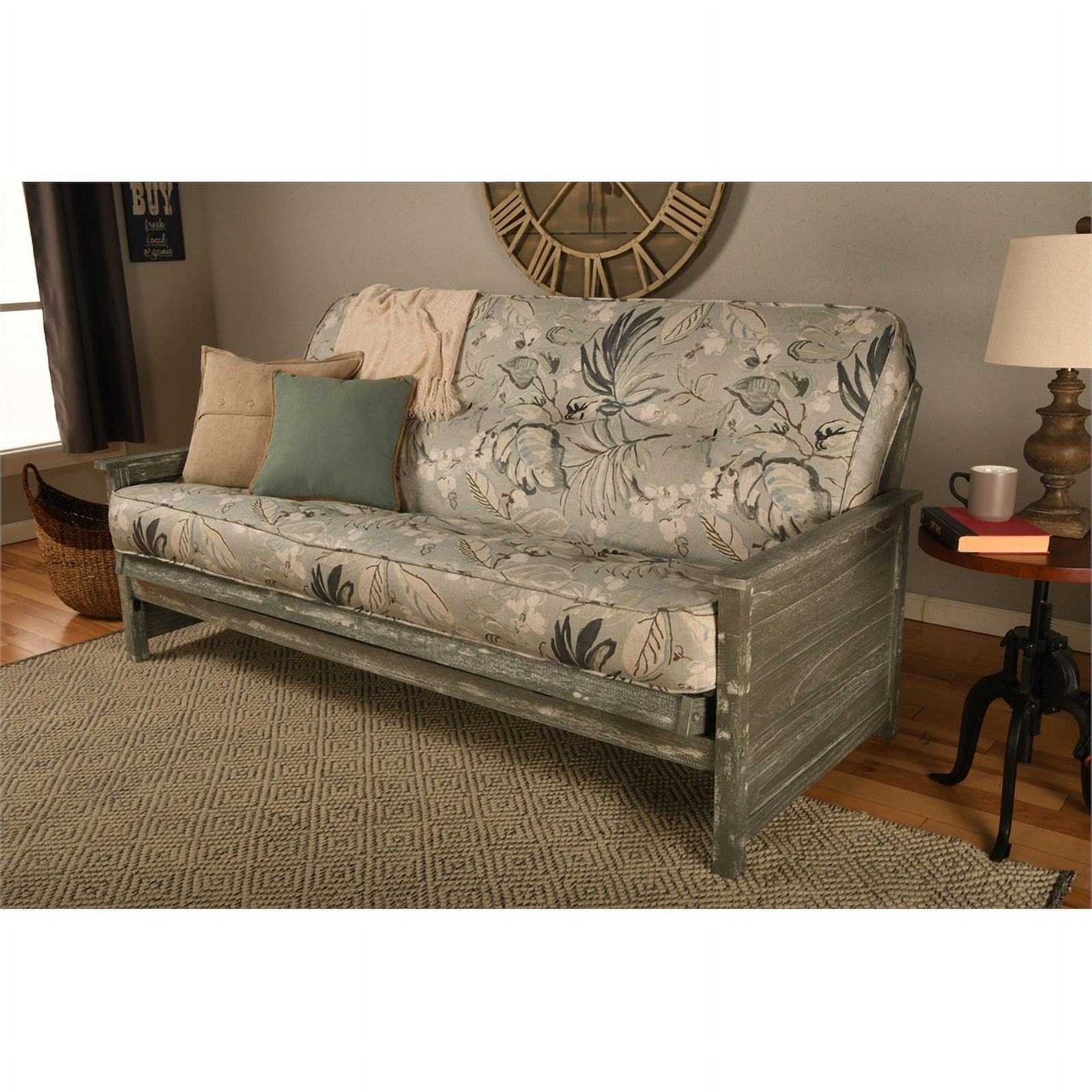Kodiak Furniture Lexington Futon in Weathered Gray w/ Takara Rain Green Mattress