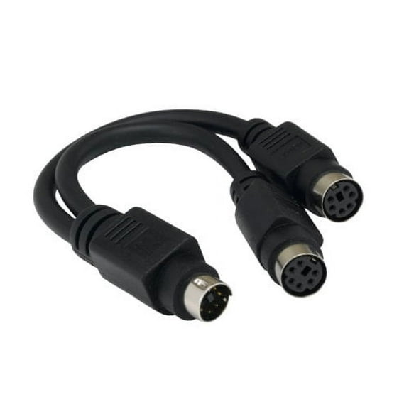 Kentek 6 Inch IN Mini DIN6 MDIN6 Male to 2x Female Extension Splitter Y Cable PS/2 Keyboard Mouse Cord 28 AWG Molded 6 Pin M/Fx2 for PC Mac Linux