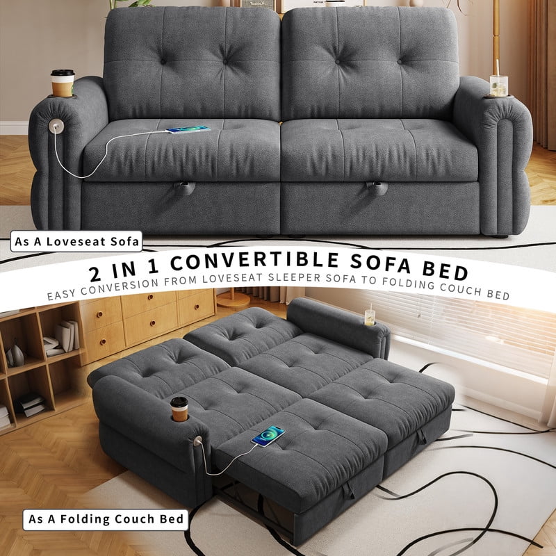 77" Convertible Sofa Bed – 2-in-1 Loveseat & Guest Bed, Chenille Fabric, 600lb Capacity