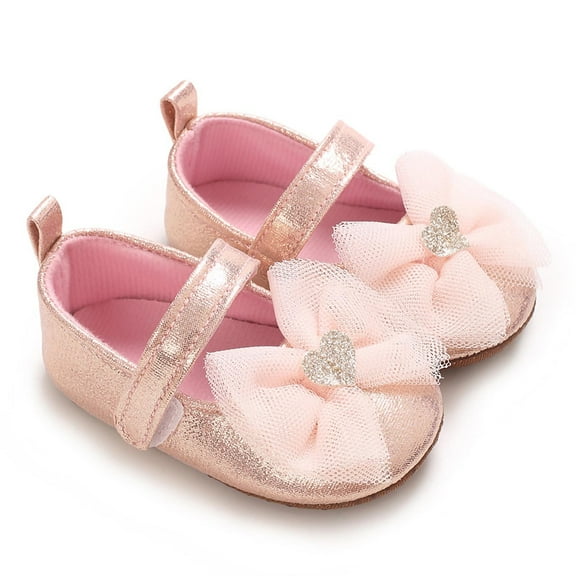 Gpaecead Baby Tulle Bow Princess First Walker Shoes Mary Jane Soft Sole Non Slip Cute Toddler Flats For Infant, Pink