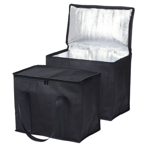 Unique Bargains Insulated Reusable Grocery Bag Food Delivery Bags with Zipper 16'x10'x13' Thermal Food Bag for Hot/Cold Food 2 Pack