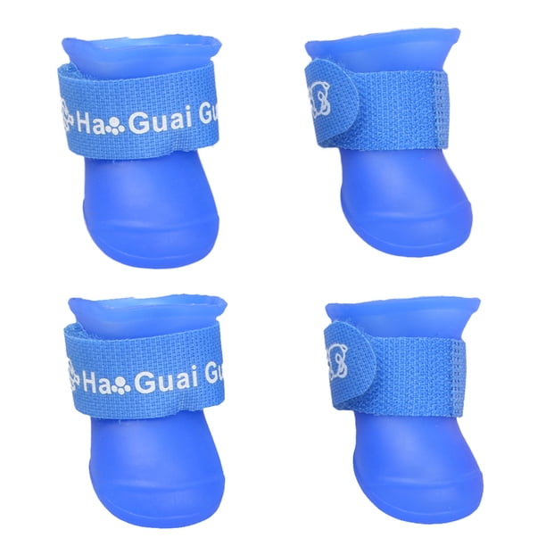 Botas antideslizantes para la nieve y la lluvia, para cachorros, perros pequeños, colores caramelo, botas impermeables de goma, zapatos, talla S (azul)