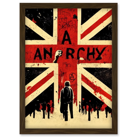 Anarchy Union Jack Stencil Rebel Graffiti Punk UK Artwork Framed Wall Art Print A4