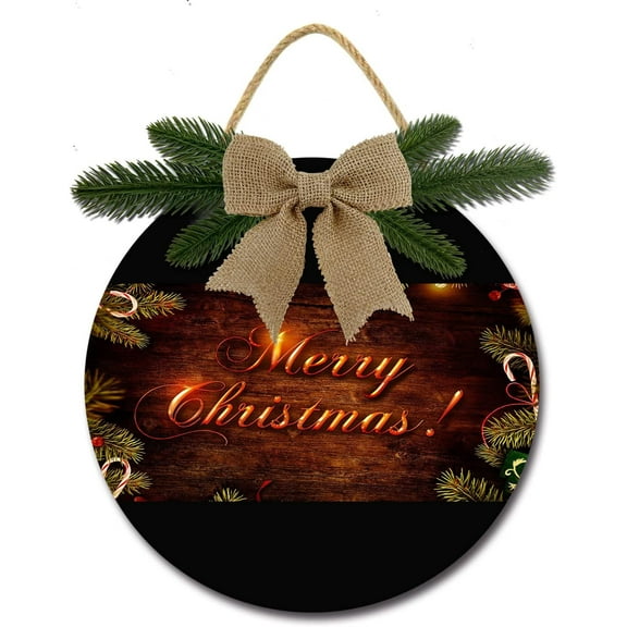 Eveokoki 12" Christmas Sign Front Door Sign Funny Wreaths Hanging Wooden Plaque Decoration Round Rustic Wood Farmhouse Porch Decor