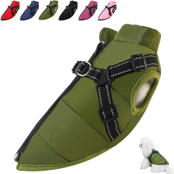 Researcheri Dog Coat with Built in Harness, Pawbibi - Waterproof Winter Jacket with Built-in Harness, 3 in 1 Windproof Snow Pawbibi Dog Jacket with Zipper for All Dogs/Cats (2XL,Green)