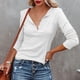 thumbnail image 3 of Blusa blanca de manga larga con escote en V, de color puro, de corte ajustado, con medio botón, elegante y a la moda, talla XL, 3 of 7