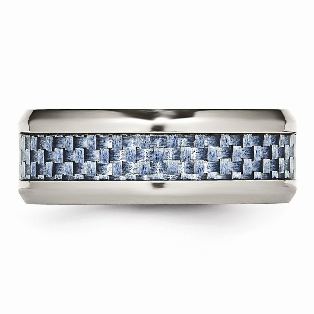 8mm Stainless Steel Polished Blue Carbon Fiber Inlay Ring Size 8 Ring for Women