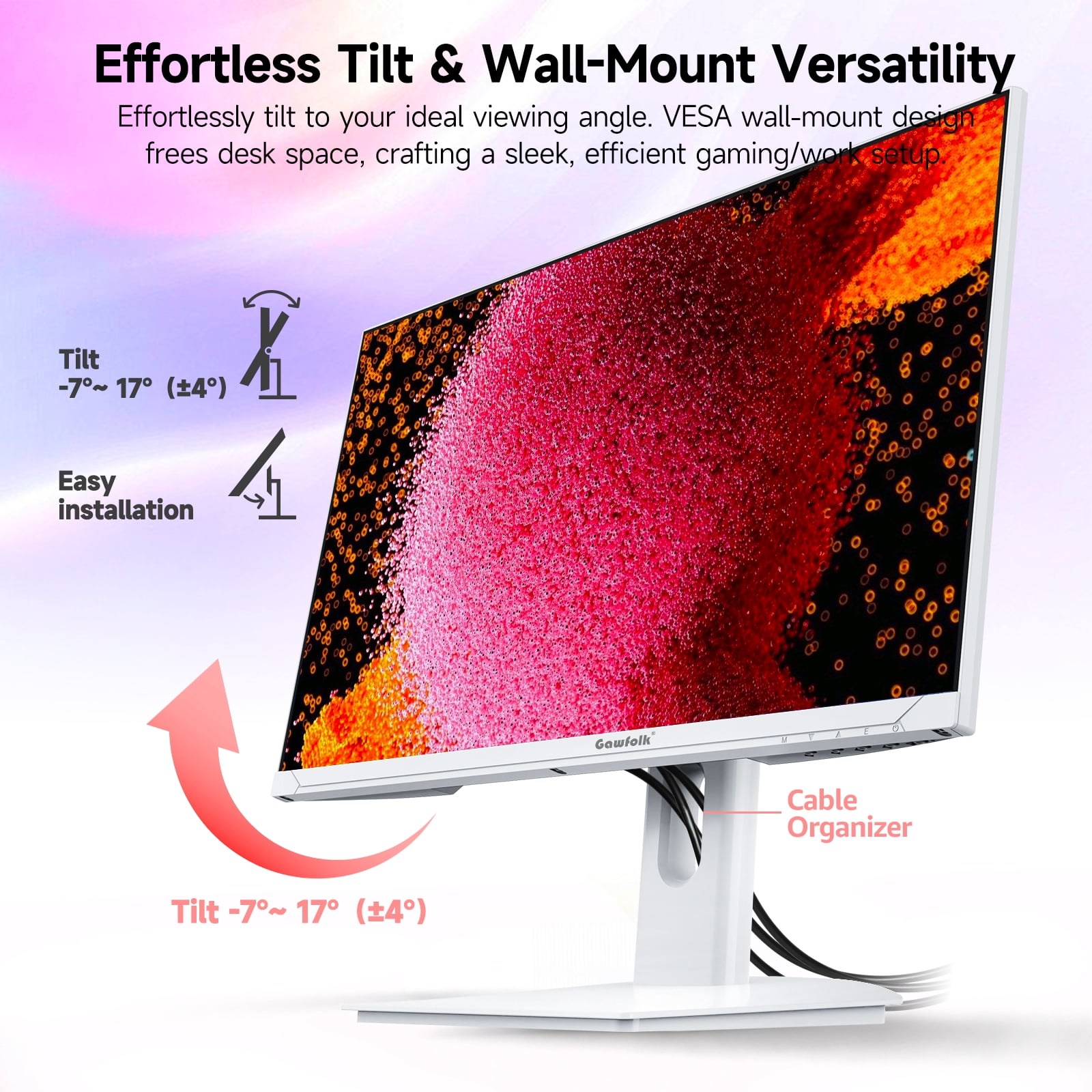 Gawfolk 27" 4K 160Hz IPS Gaming Monitor, AMD FreeSync, 120% sRGB, Adjustable Stand, HDMI 2.1/DP 1.4 - White