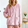 thumbnail image 2 of Women's Fuzzy Pajamas Tops Flower Jacquard Warm Long Sleeve Bed Jackets Button Down Sleepwear Winter Coats with Pockets, 2 of 9