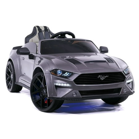 Ford Mustang GT Kids 24V Electric Ride-On Car w R/C Parental Control Remote, LED Foam wheels + Underbody LED Kit, MP3 + Wireless Music Streaming, Car Cover, Vegan Leather Seat