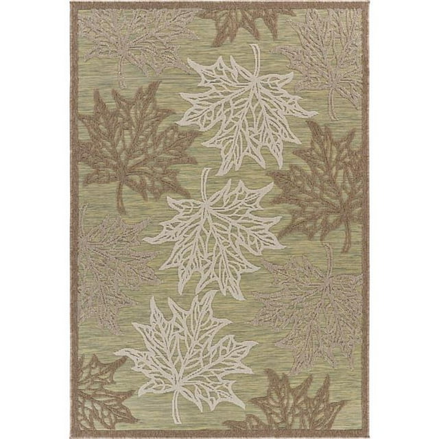 LR Resources RETRE81605GRN7999 Maple Leaf Botanical Indoor & Outdoor Rug, Tan & Green