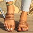 thumbnail image 4 of HomeDM Women's Flat Sandals Strappy Dressy Toe Ring Slip-On Summer Beach Walking Sandals, Brown Size 9, 4 of 9