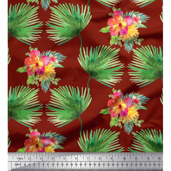 Soimoi Red Cotton Duck Fabric Leaves & Floral Fabric Prints By Yard 44 Inch Wide