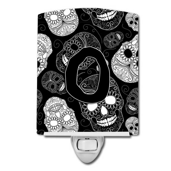 Caroline's Treasures CJ2008-OCNL Letter O Day of the Dead Skulls Black Ceramic Night Light, 6x4x3", multicolor