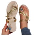 thumbnail image 3 of HomeDM Women's Flat Slide Sandals Strappy Toe Ring Casual Summer Slip On Flip Flops, Gold Size 5.5, 3 of 4