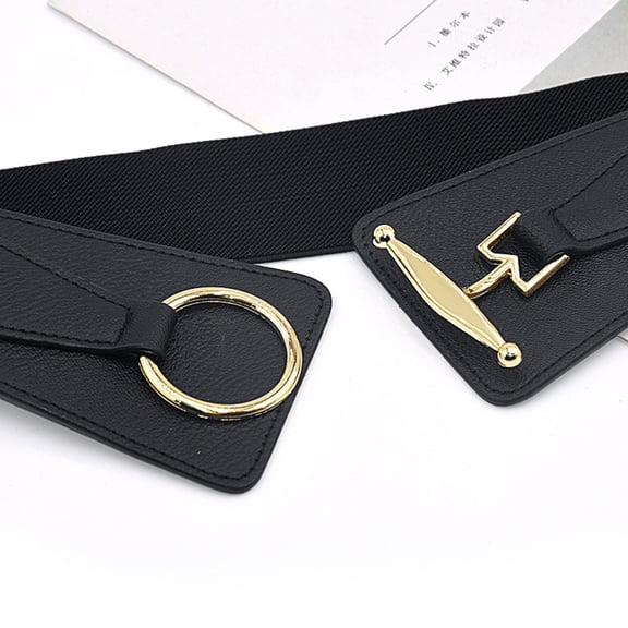 FNGZ 1Pc Belt, Black Belt, Women's Fashion Wild Wide Waistband Elastic Stretch Dress Waist Belt Buckle Band