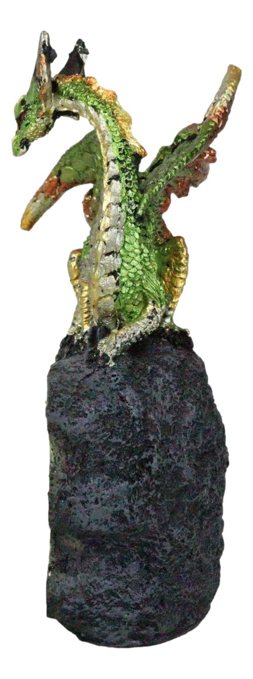 Terra Green Iridescent Dragon On Faux Geode Rock Quartz Crystal Cove Figurine
